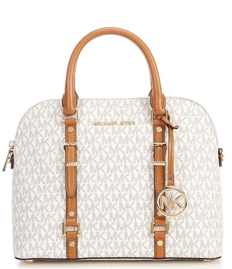 Michael Kors Bedford Medium Signature Satchel in Beige and 